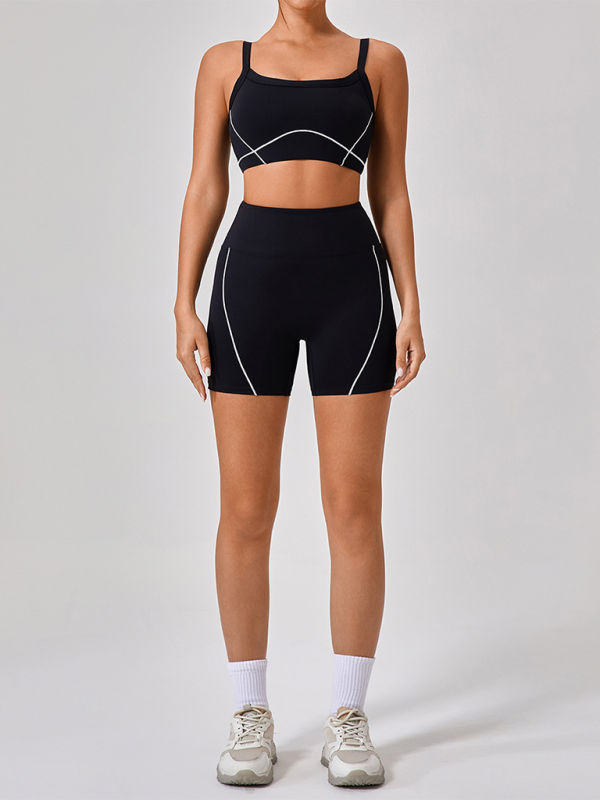 Skinny Sports Camisole Top + Shorts Yoga Set (Black)