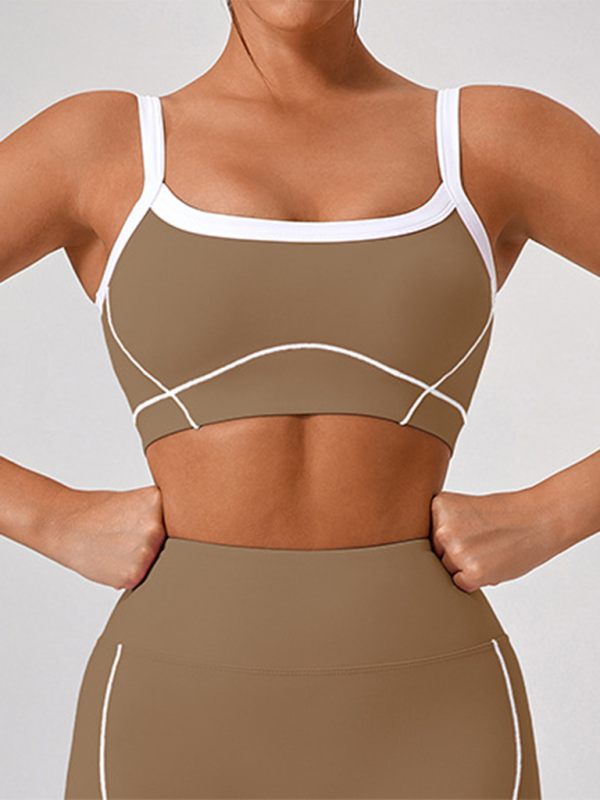 Skinny Sports Camisole Top + Shorts Yoga Set (Khaki)