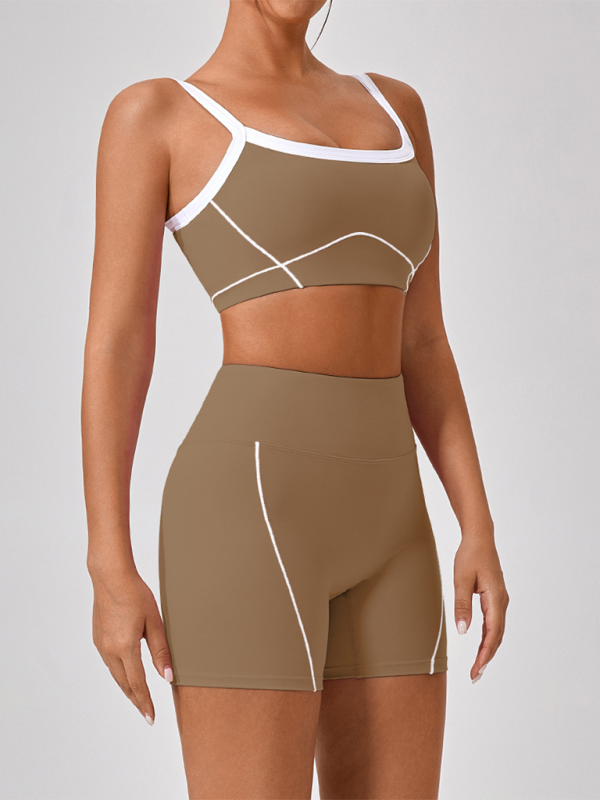 Skinny Sports Camisole Top + Shorts Yoga Set (Khaki)