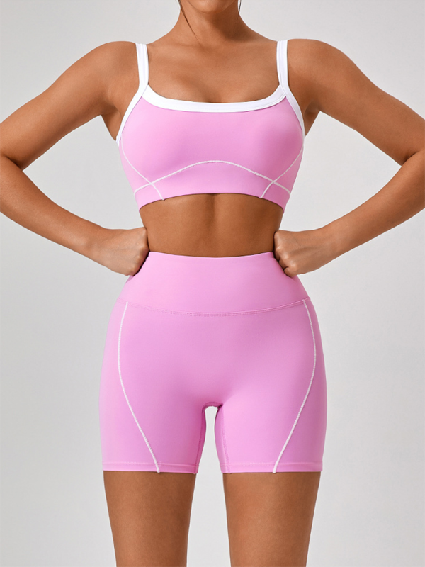 Skinny Sports Camisole Top + Shorts Yoga Set (Pink)
