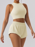 Slim Vest Fitted Casual Fitness Shorts Set (Cracker Khaki)