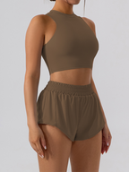 Slim Vest Fitted Casual Fitness Shorts Set (Cracker Khaki)