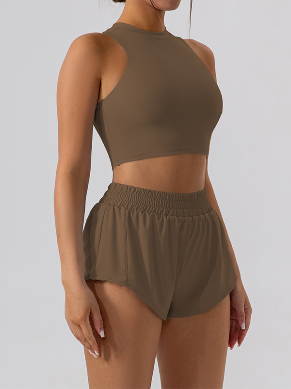 Slim Vest Fitted Casual Fitness Shorts Set (Cracker Khaki)