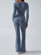Slim Fit Knit Long Sleeve Fitness Two-Piece Set (Blue Grey)