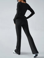 Slim Fit Knit Long Sleeve Fitness Two-Piece Set (Black)