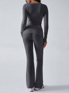 Slim Fit Knit Long Sleeve Fitness Two-Piece Set (Charcoal Grey)
