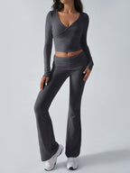 Slim Fit Knit Long Sleeve Fitness Two-Piece Set (Charcoal Grey)