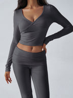 Slim Fit Knit Long Sleeve Fitness Two-Piece Set (Charcoal Grey)