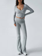 Slim Fit Knit Long Sleeve Fitness Two-Piece Set (Grey)