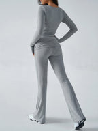 Slim Fit Knit Long Sleeve Fitness Two-Piece Set (Grey)
