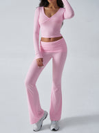 Slim Fit Knit Long Sleeve Fitness Two-Piece Set (Pink)