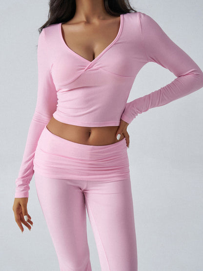 Yoga Wear Slim Fit Sports Knit Long Sleeve Pants Two-Piece Set