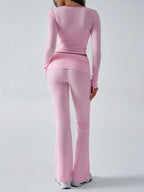Slim Fit Knit Long Sleeve Fitness Two-Piece Set (Pink)