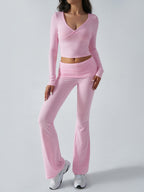 Slim Fit Knit Long Sleeve Fitness Two-Piece Set (Pink)
