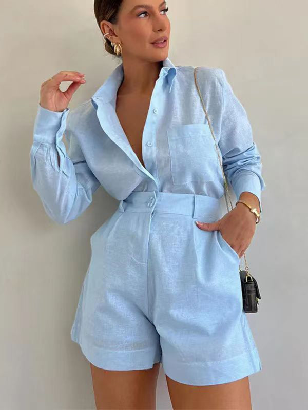 Fashion casual short trousers and long-sleeved shirt set