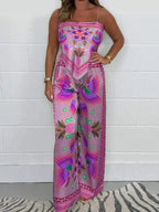 New Fashion Casual Sexy Suspender Printed Loose Women's Trousers Set