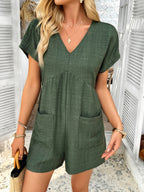 Bohemian casual solid color sexy hollow short-sleeved jumpsuit