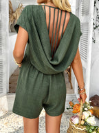 Bohemian casual solid color sexy hollow short-sleeved jumpsuit