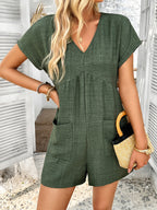 Bohemian casual solid color sexy hollow short-sleeved jumpsuit