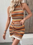 Sleeveless halter neck vest drawstring skirt two piece set