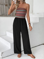 Casual simple jumpsuit elastic stitching striped jumpsuit