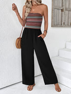 Casual simple jumpsuit elastic stitching striped jumpsuit