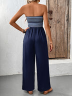 Casual simple jumpsuit elastic stitching striped jumpsuit