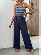 Casual simple jumpsuit elastic stitching striped jumpsuit