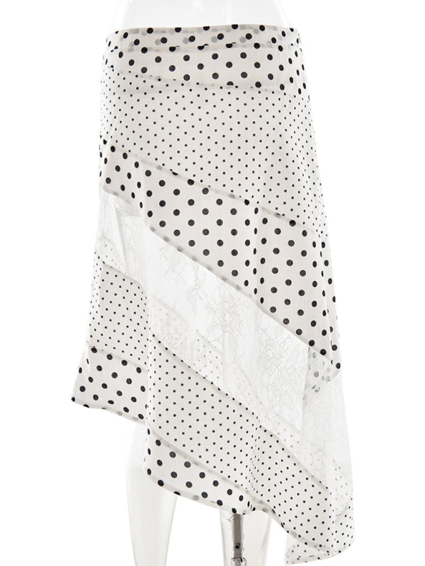 Polka Dot Sexy Lace Irregular Skirt