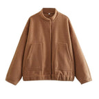 Loose casual jacket street stand collar concealed button jacket