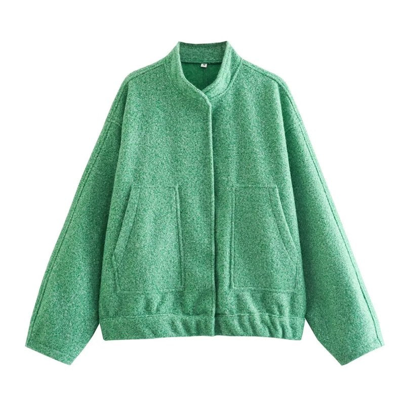 Loose casual jacket street stand collar concealed button jacket