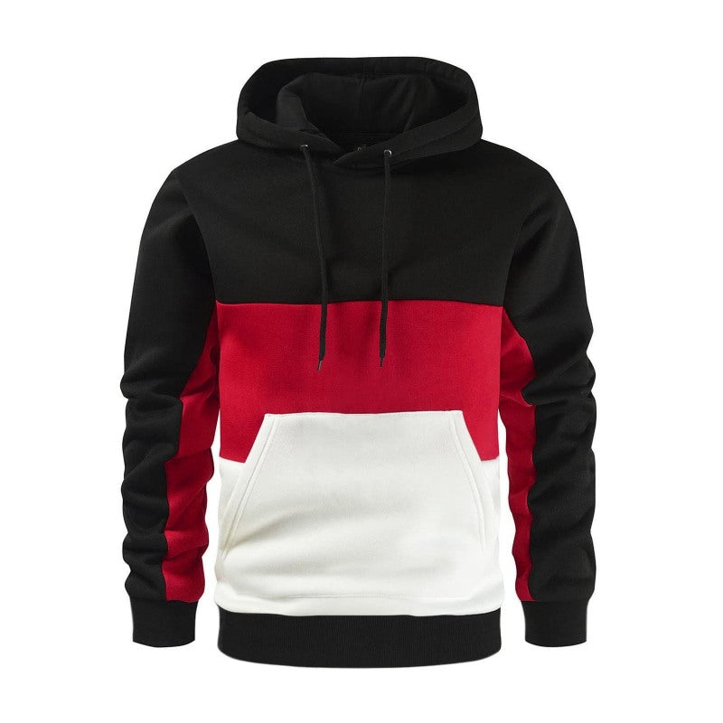 Men's Color Block Color Contrast Long Sleeve Hooded Sweatshirt (Watermelon Red)