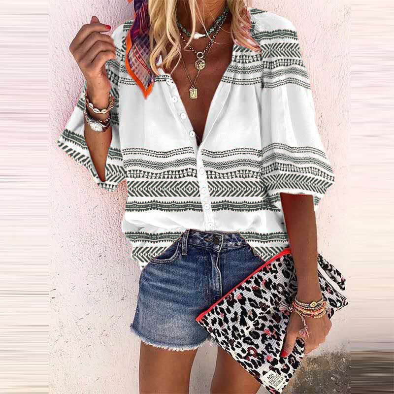 Casual striped printed shirt women's tops women's clothing