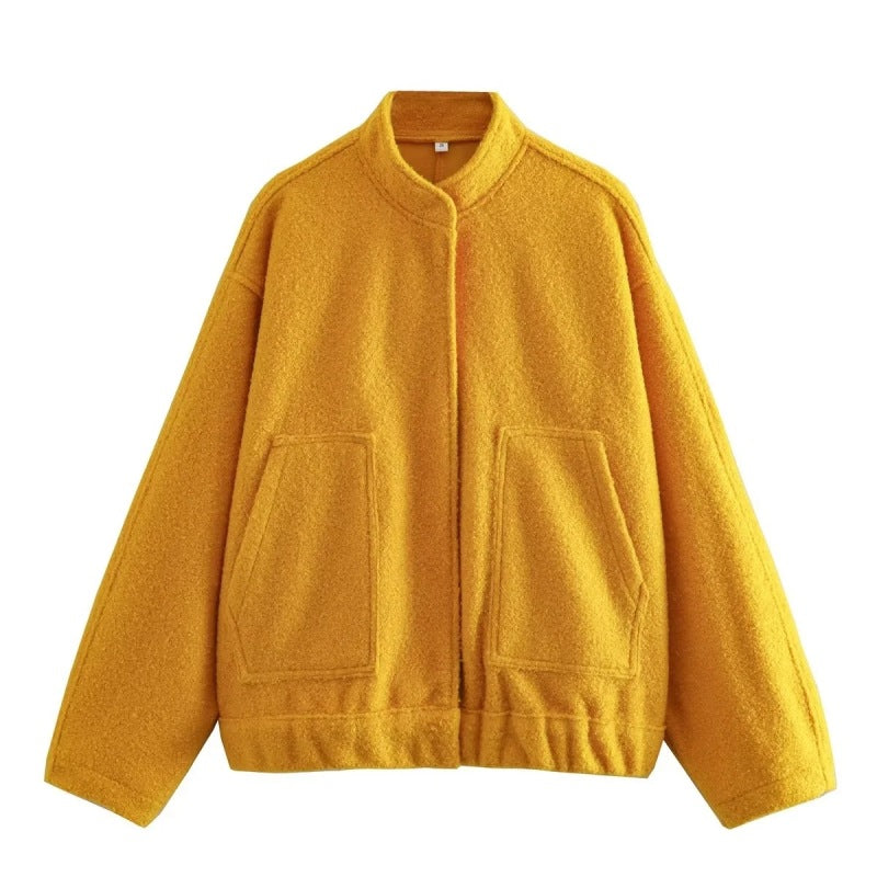Loose casual jacket street stand collar concealed button jacket