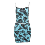 Women's new fashion rose print suspenders sexy slim hip skirt suit