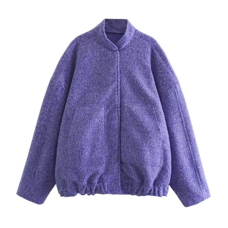 Loose casual jacket street stand collar concealed button jacket