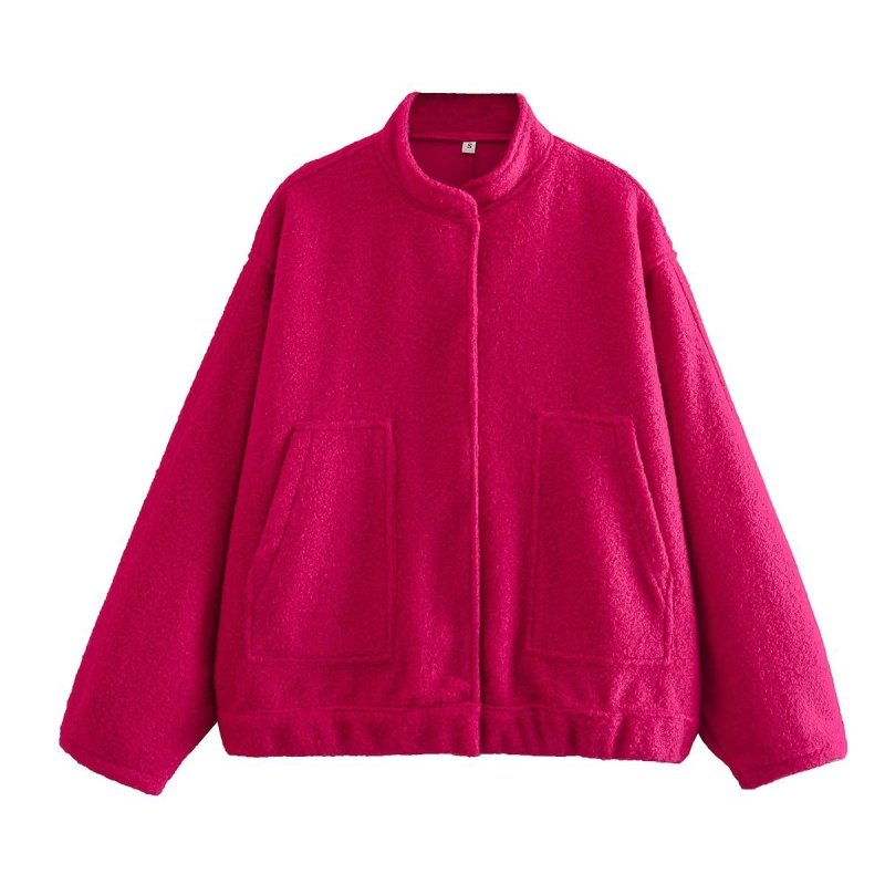 Loose casual jacket street stand collar concealed button jacket