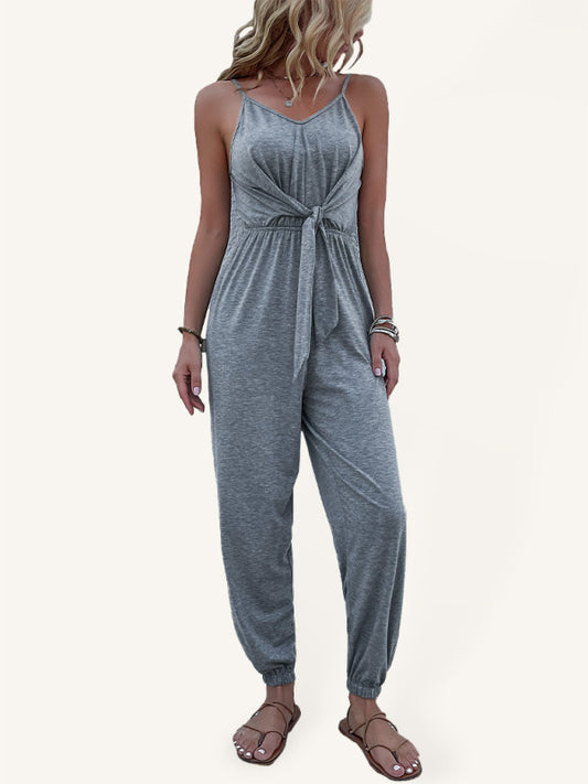 Women's casual knotted suspenders and ankle jumpsuit