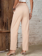 Women's high waist solid color commuter style cropped elastic pencil pants