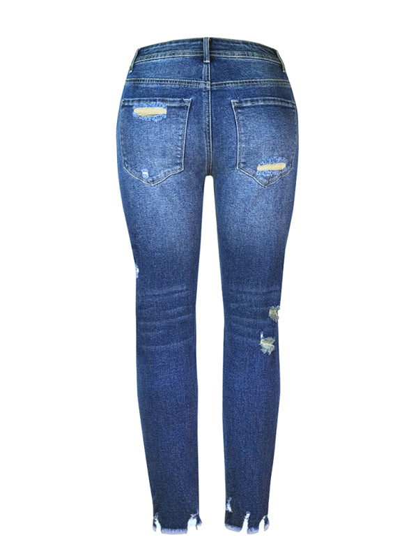 Women's Washed Frayed Tassel Slim High Elastic Skinny Jeans
