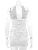 Women's V-neck Halter Neck Backless Sexy Pleated Mini Dress