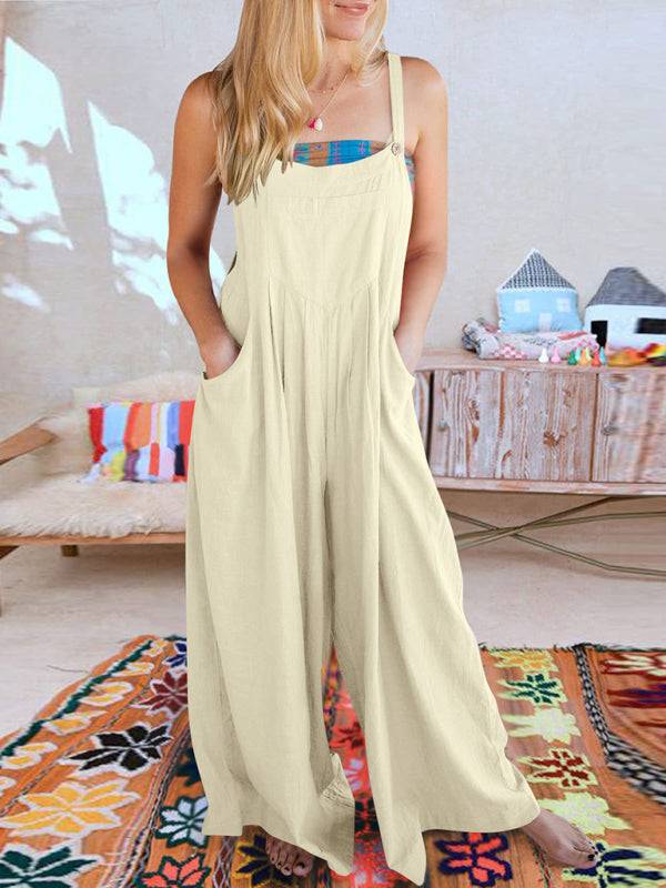 Women's cotton and linen loose casual all-match one-piece wide-leg overalls trousers