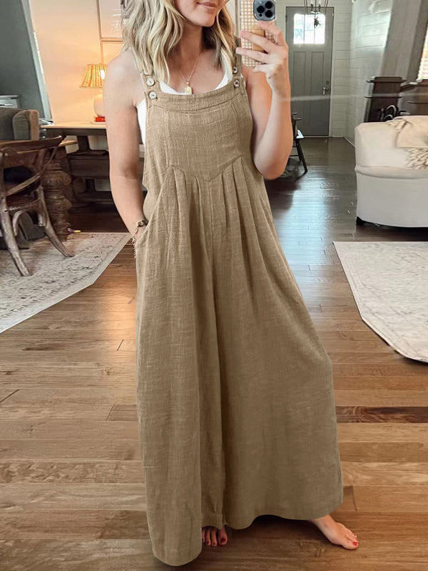 Women's cotton and linen loose casual all-match one-piece wide-leg overalls trousers