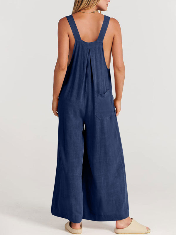 Women's cotton and linen loose casual all-match one-piece wide-leg overalls trousers