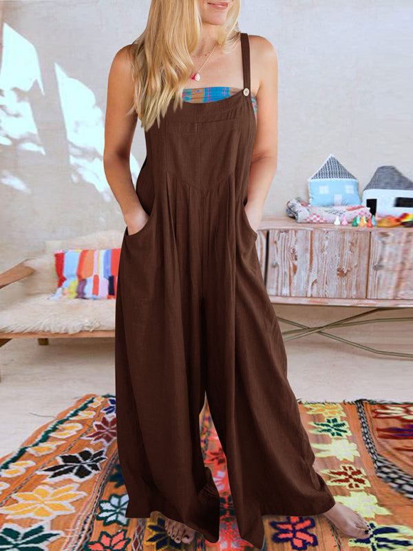 Women's cotton and linen loose casual all-match one-piece wide-leg overalls trousers