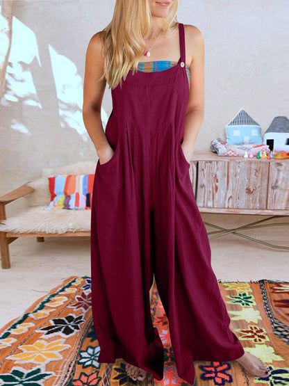 Women's cotton and linen loose casual all-match one-piece wide-leg overalls trousers
