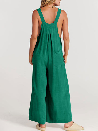 Women's cotton and linen loose casual all-match one-piece wide-leg overalls trousers