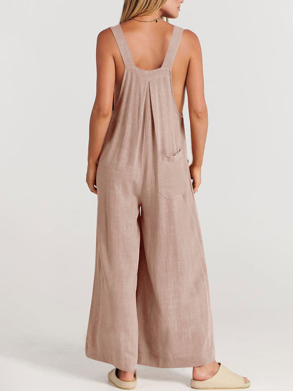 Women's cotton and linen loose casual all-match one-piece wide-leg overalls trousers