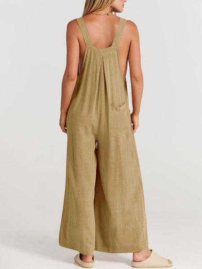 Women's cotton and linen loose casual all-match one-piece wide-leg overalls trousers