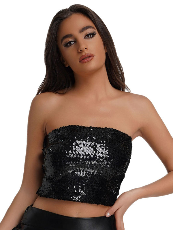 Women's sequin inner performance wear high elastic bandeau top